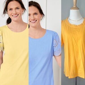 Talbots 3 piece bundle Women's Yellow Eyelet Sleeve Tee’s sz LP